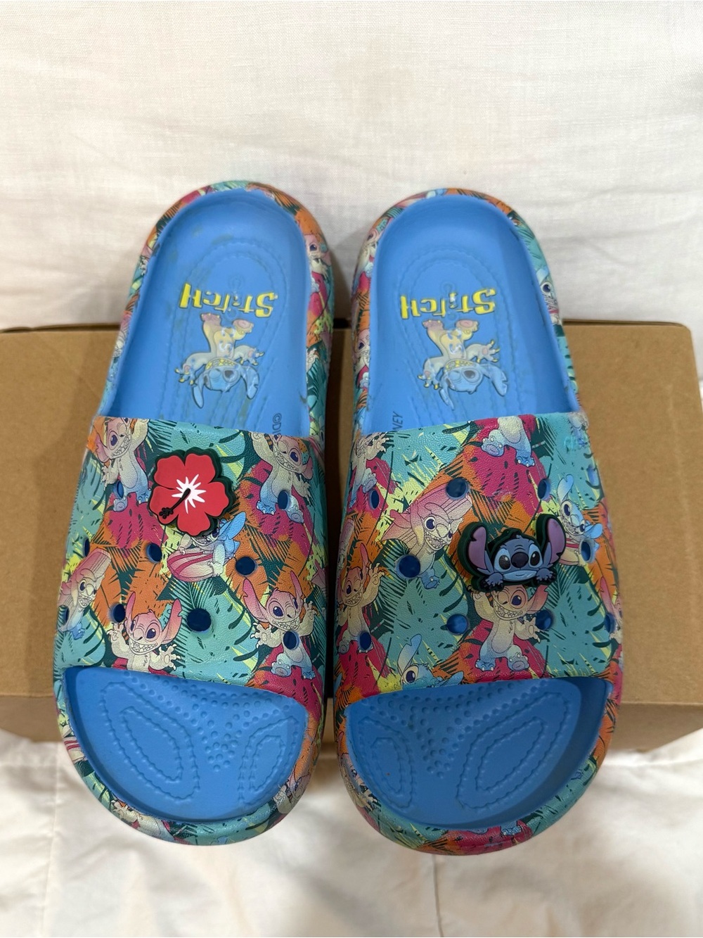 Disney Blue Tropical Stitch Slide Crocs Sandals for Women